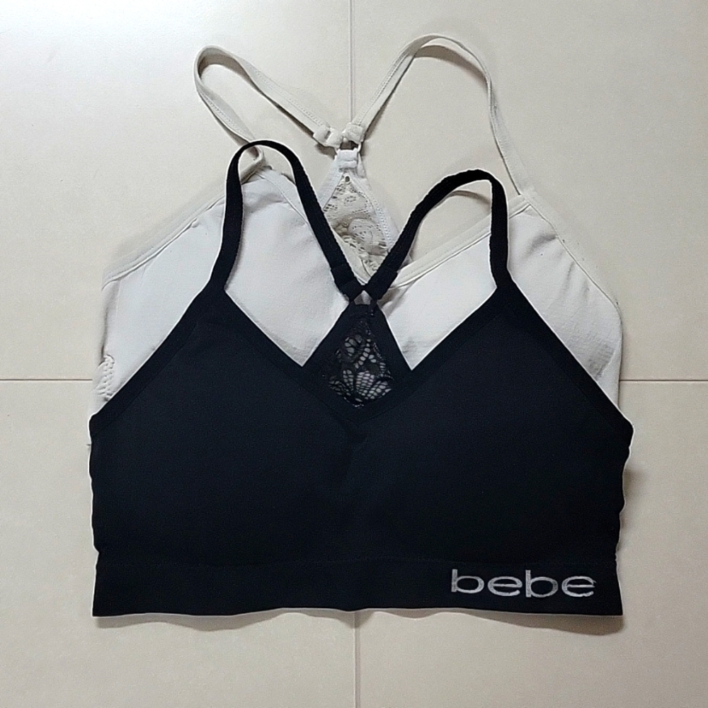 bebe Duo Brallete Black White Lace Back cup inserts size 1x fits like M/L
